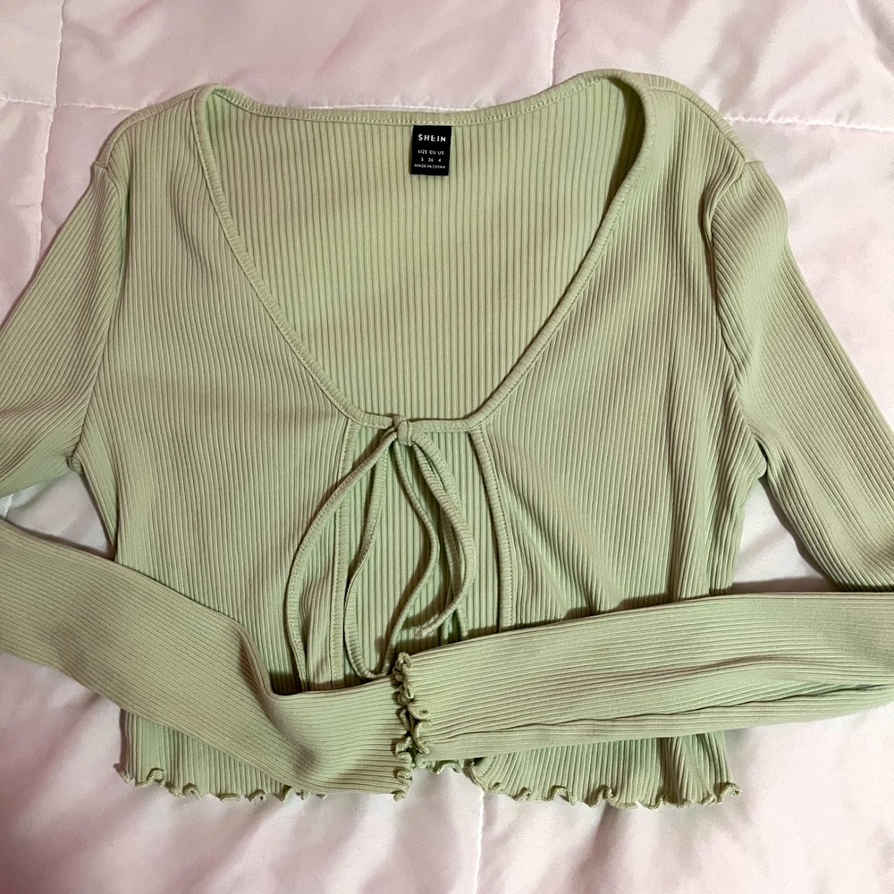 Light Green Front Tie Cardigan